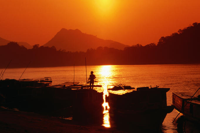 sunset mekong laos humble life